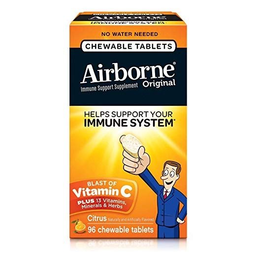 Vitamin C 1000mg - Airborne Chewable Tablets 96 Count - Herbal Immune Support Supplement, Antioxidants (Vitamin A, C & E), Citrus Flavor