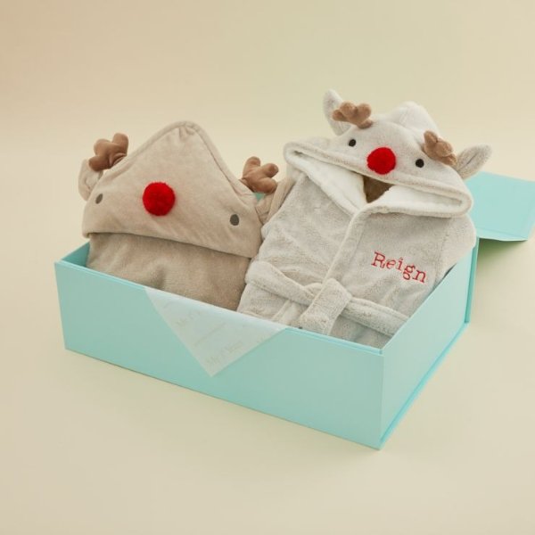 Personalized Reindeer Robe and Hooded Towel Gift Set Welcome %1