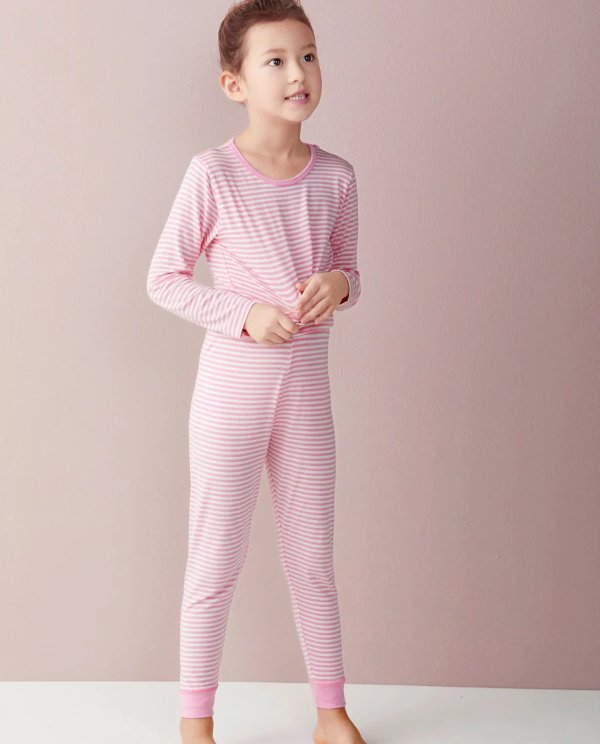 爱慕儿童粉色条纹保暖套装（2件装）