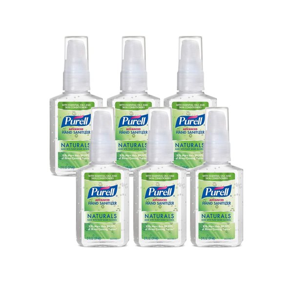 PURELL Advanced Hand Sanitizer Naturals with Plant Based Alcohol, Citrus scent, 2 Fl Oz Travel Size Pump Bottle (Pack of 6)
