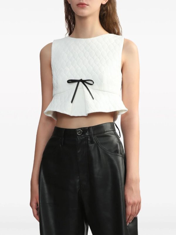 bow-detail quilted cropped top