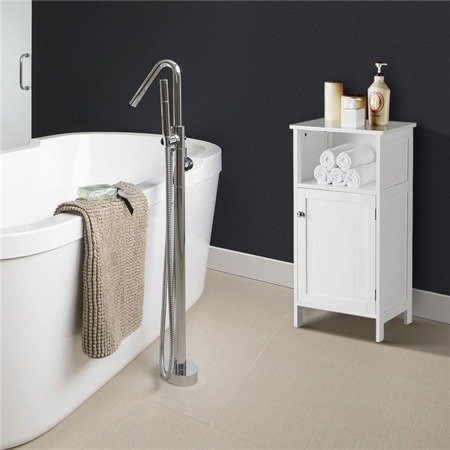 Bathroom Kitchen Floor Storage Cabinet with Single Door and Adjustable Shelf White