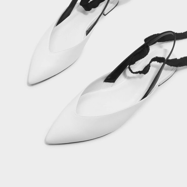 White Lace Up Ankle Strap Flats |CHARLES & KEITH
