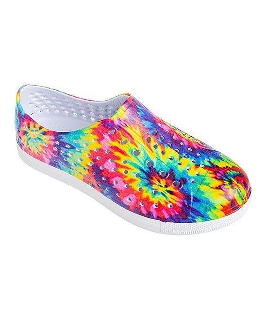 White Multicolor Tie-Dye Perforated Water Shoe - Girls