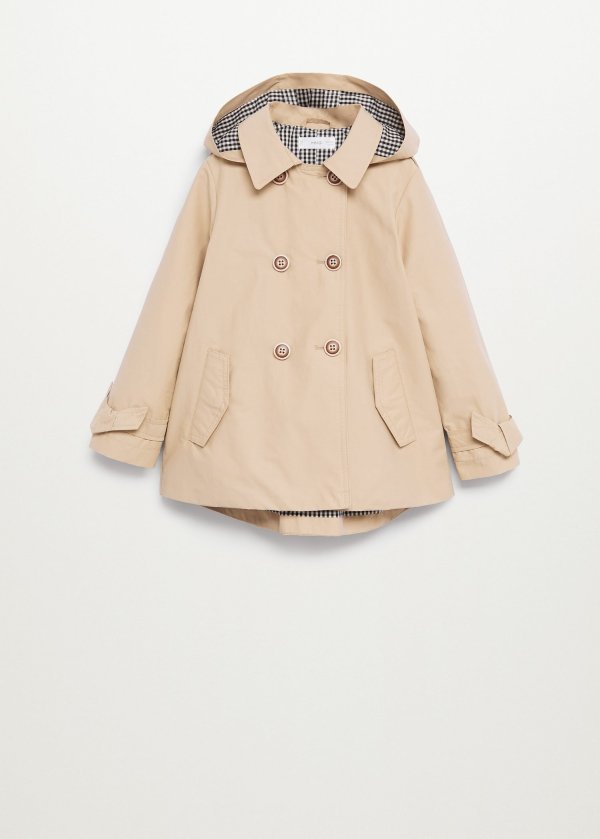 Short hooded trench coat - Teen | Mango Kids USA