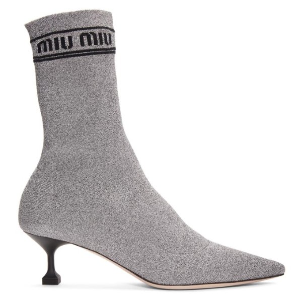 Miu Miu - Silver Lurex Sock Boots
