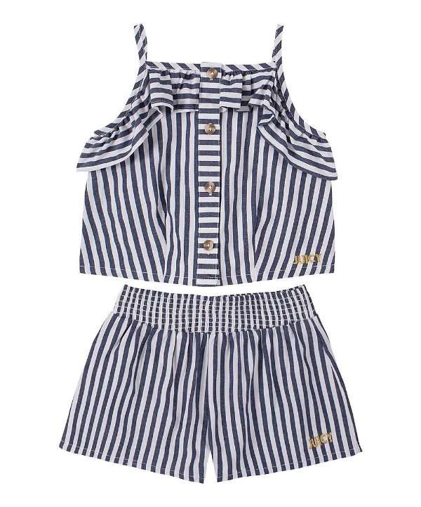 Black & White Stripe Ruffle-Accent Top & Shorts - Infant, Toddler & Girls