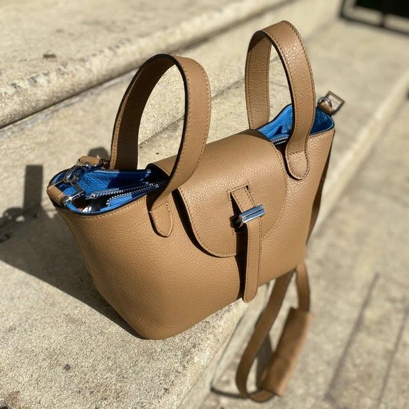 Thela Mini Light tan with blue with Zip Closure Cross Body Bag for Women