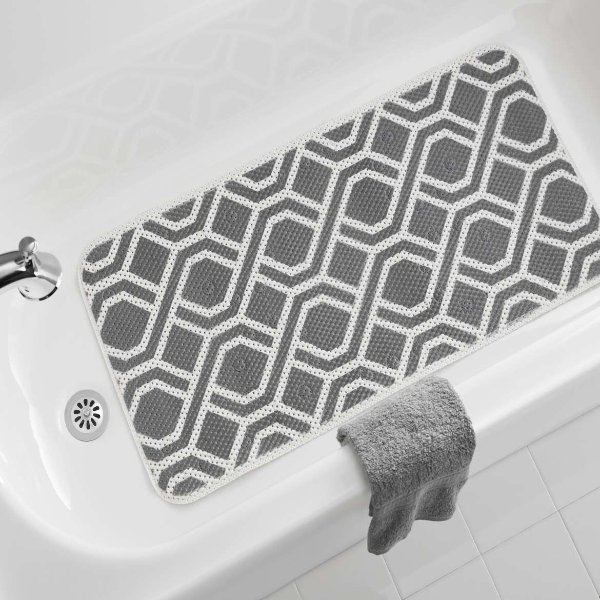 Bath Mat - Grey Fretwork Pattern, 17 in. x 36 in.