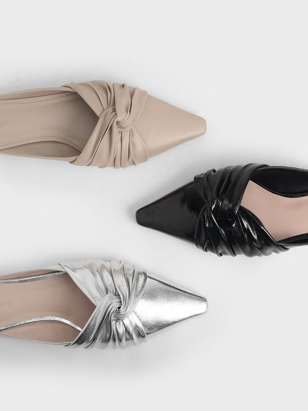 Wrinkled Patent Ruched Knot Mules