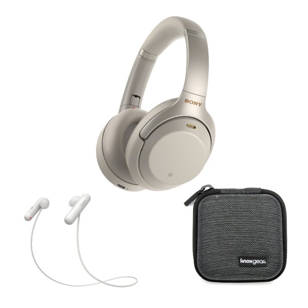 WH-1000XM3 Wireless Noise-Canceling Over-Ear Headphones (Silver) withWI-SP500 Wireless Sports earbuds bundle