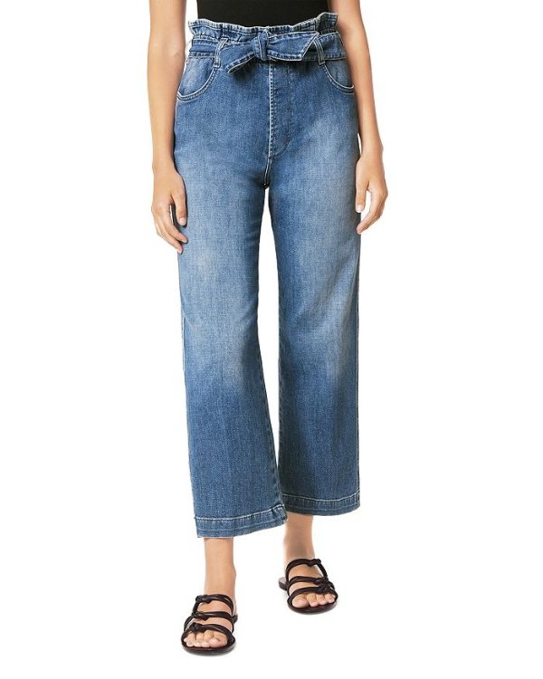 Paperbag-Waist High-Rise Cropped Wide-Leg Jeans in Busybee