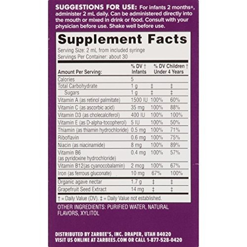 Baby Multivitamin with Iron, Natural Grape Flavor, Contains vitamins A, C, D for Babies Ages 2 Months and Up, 2 Ounce Bottle