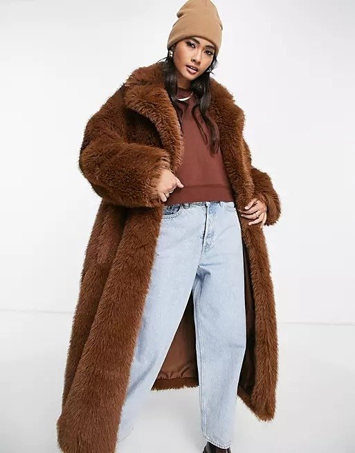 long fur coat in chocolate