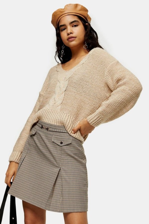 Oat Central Cable V Neck Sweater