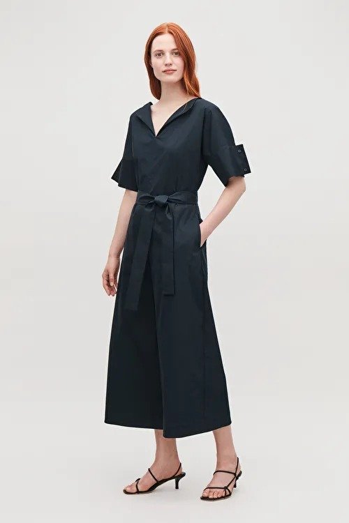 BELTED JUMPSUIT WITH SLEEVE DETAIL