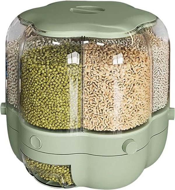 AHOUGER Cereal Dispenser Grain Dispenser Lentil Dispenser Upgrade 360° Rotating Food Dispenser with Lid Moisture Resistant Household, Dispenser Container for All Beans, Barley, Millet, Rice