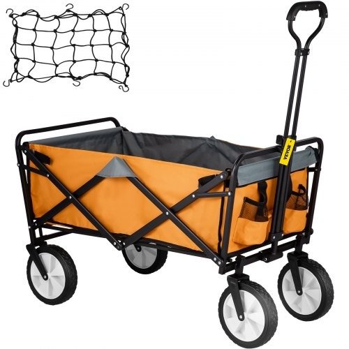 VEVOR Wagon Cart, Collapsible Folding Cart with 176lbs Load, Outdoor Utility Garden Cart, Adjustable Handle, Portable Foldable Wagons with Wheels for Beach, Camping, Grocery, Orange | VEVOR US
