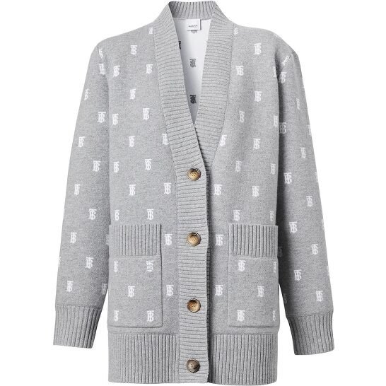 Ladies Mid Grey Melange Monogram Button-front Cardigan