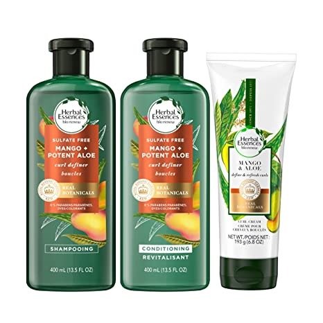 Essences bio:renew Sulfate Free Shampoo, Conditioner and Curl Cream Set – Includes Mango + Potent Aloe, 13.5 Fl Oz Each & Curl Cream, 6.8 Fl Oz – Complete Hair Care for Defined Curls