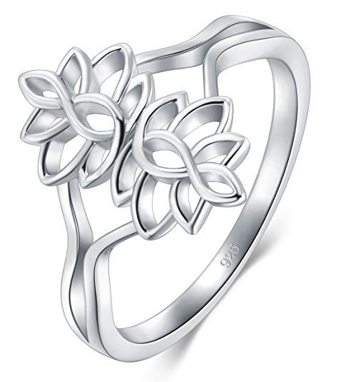 925 Sterling Silver Ring, Lotus Flower Yoga High Polish Tarnish Resistant Comfort Fit Wedding Band Ring