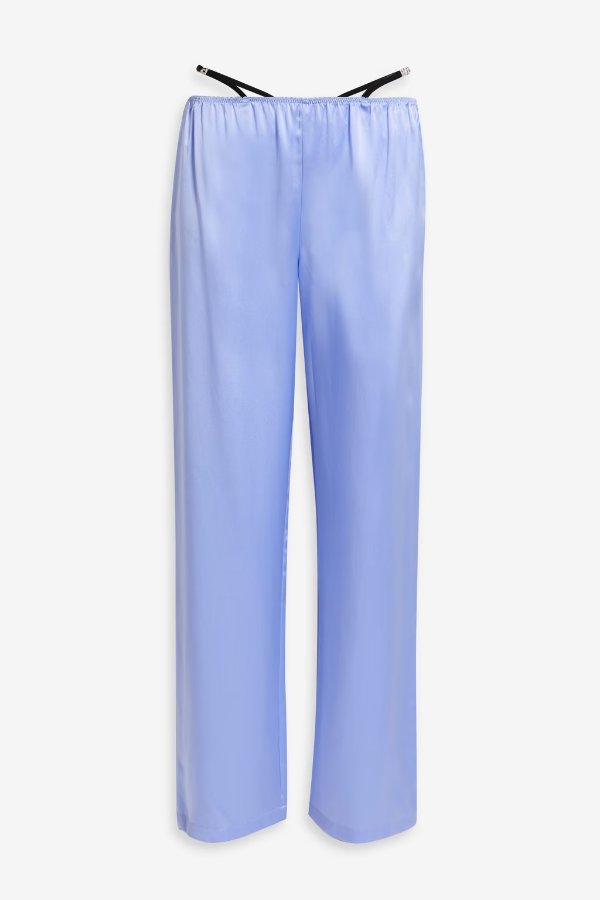 Crystal-embellished silk-satin straight-leg pants