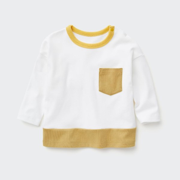 Brushed Cotton Crew Neck Color Block Long-Sleeve T-Shirt
