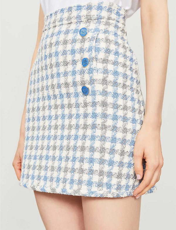 Calia check-print high-waist tweed skirt