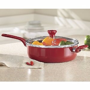 T-fal C5143364 Excite Nonstick Thermo-Spot Dishwasher Safe Oven Safe PFOA Free Jumbo Cooker Cookware, 4.5-Quart, Red
