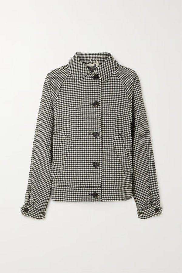 Reversible gingham wool-blend and animal-print twill jacket