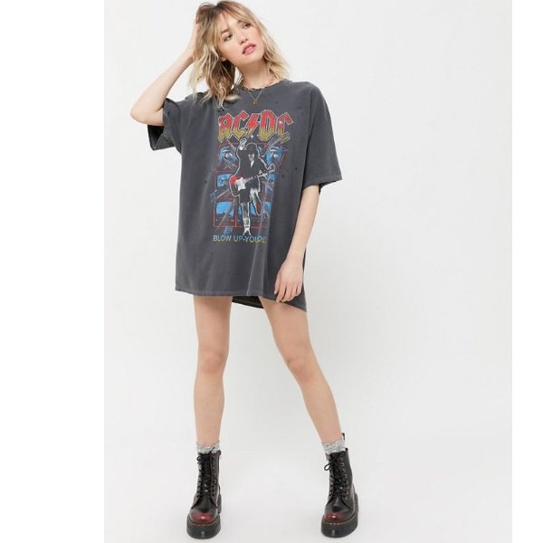 AC/DC Distressed T-Shirt Dress