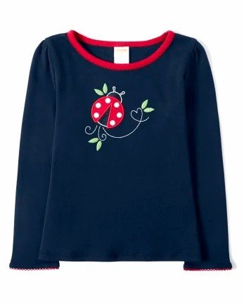 Girls Long Sleeve Embroidered Ladybug Top - Little Ladybug