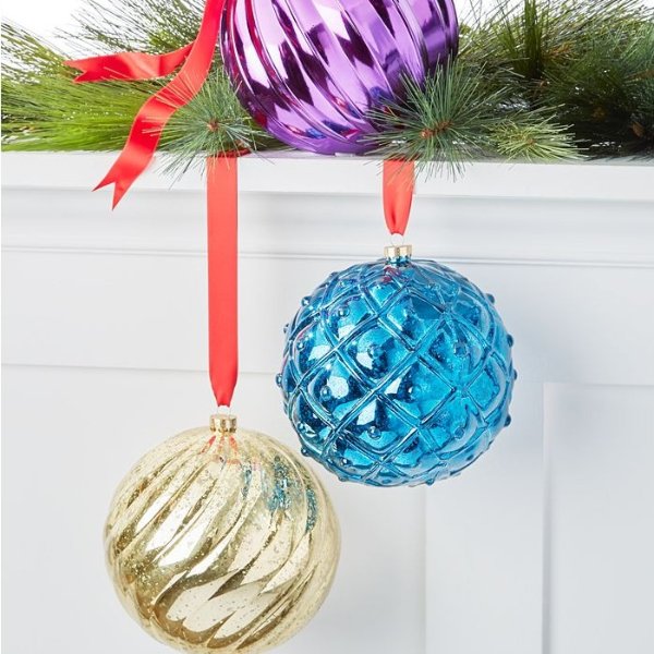 Jewel Tones Gold, Purple & Blue Plastic Ball Ornaments, Set of 3, Created for Macy's