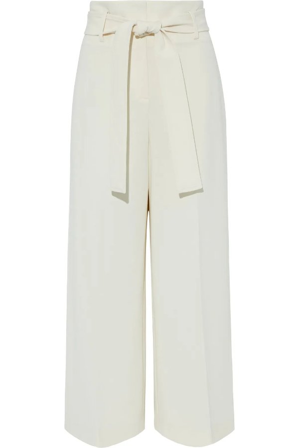 Cropped belted crepe wide-leg pants