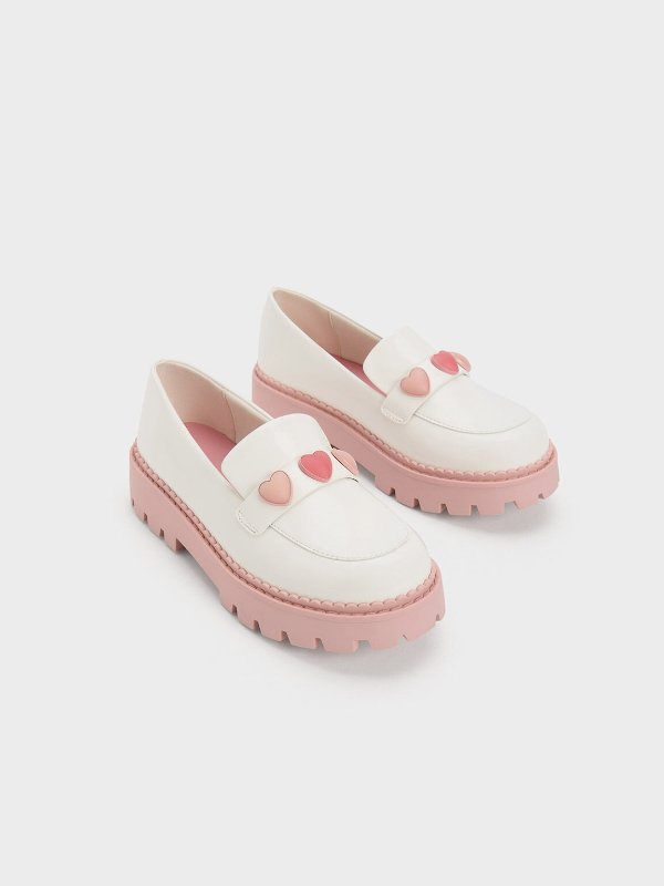 White Girls' Heart-Motif Penny Loafers | CHARLES & KEITH
