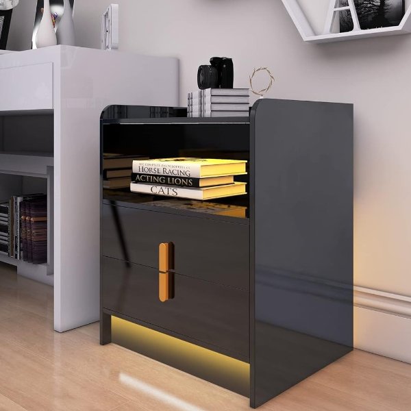 NeuType Black Nightstand with Wireless Charging Station