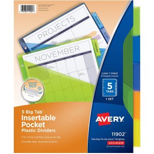 Avery 3孔活页夹大号标记格塑料分隔袋5个