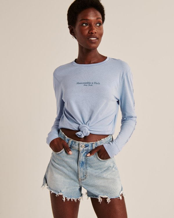 Women's Long-Sleeve Knotted Print Logo Tee | Women's Clearance | Abercrombie.com