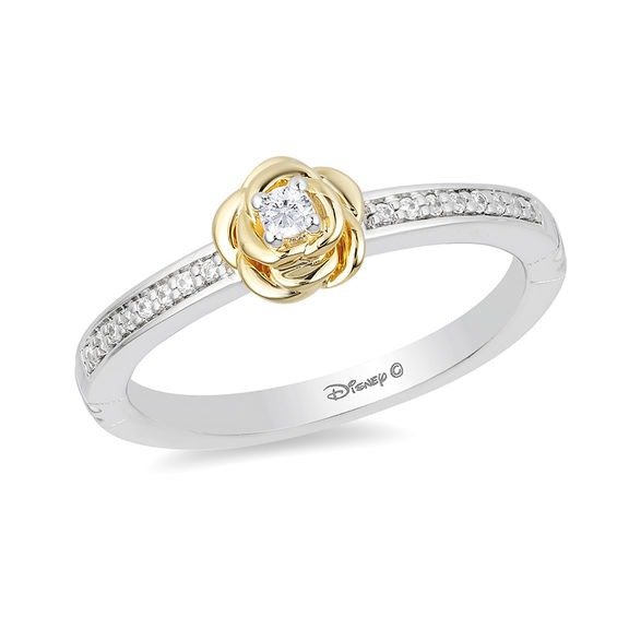 Enchanted Disney Belle 1/10 CT. T.W. Diamond Rose Ring in Sterling Silver and 10K Gold - Size 7|Zales