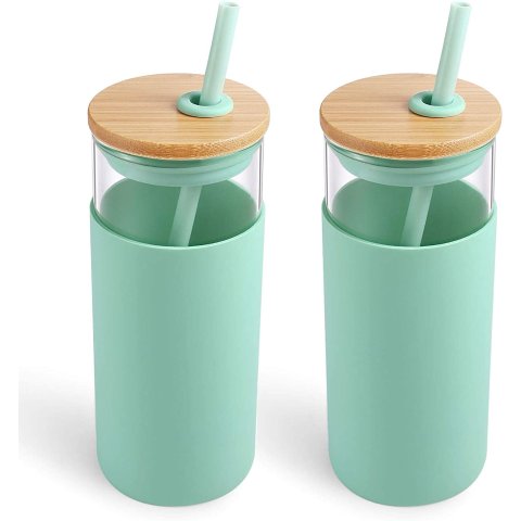 Tronco 20oz Glass Tumbler Glass Water Bottle Straw Silicone Protective  Sleeve Bamboo Lid - BPA Free (Light Ambe-2-Pack) 