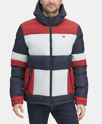 Men's Colorblocked Hooded Puffer Coat, Created for Macy's