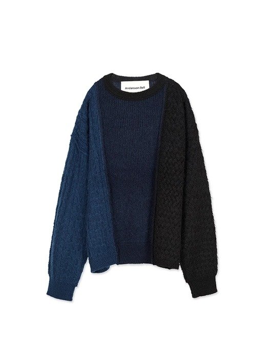 BRUSHED OVERSZIED MOHAIR ROUNDNECK SWEATER NAVY