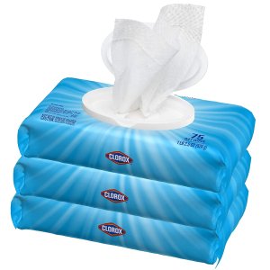 补货：Clorox 抽取式便携消毒湿巾超值3包装，共225片
