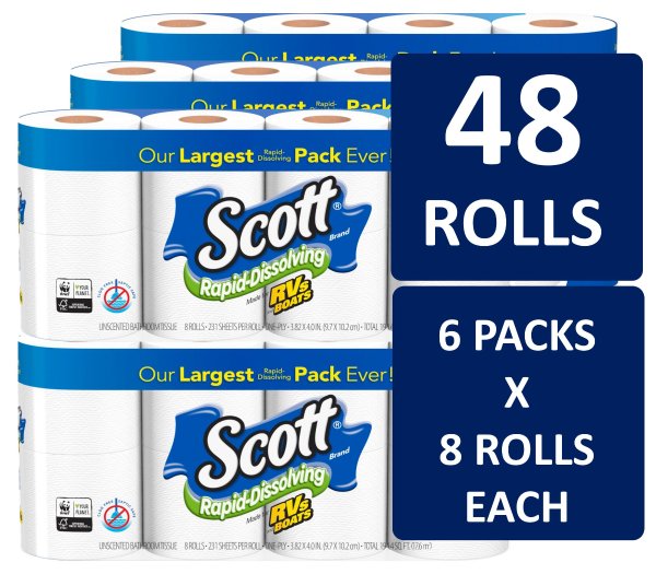 Scott Rapid-Dissolving Toilet Paper, 48 Rolls