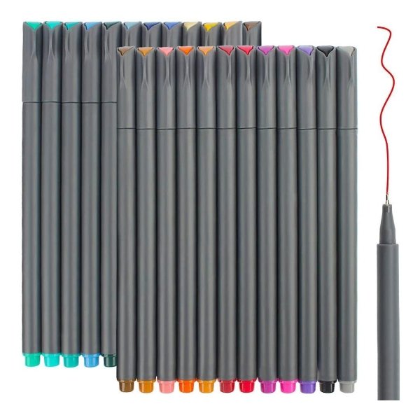 24 Fineliner Color Pens Set, Taotree Fine Line Colored Sketch Writing Drawing Pens