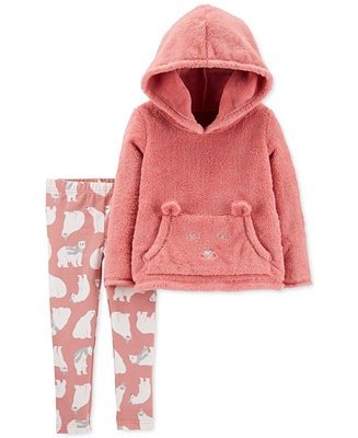Baby Girls 2-Pc. Faux-Fur Bear Hoodie & Bear-Print Leggings Set