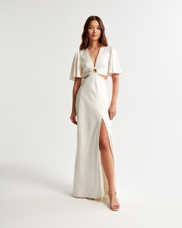 Angel Sleeve O-Ring Cutout Gown