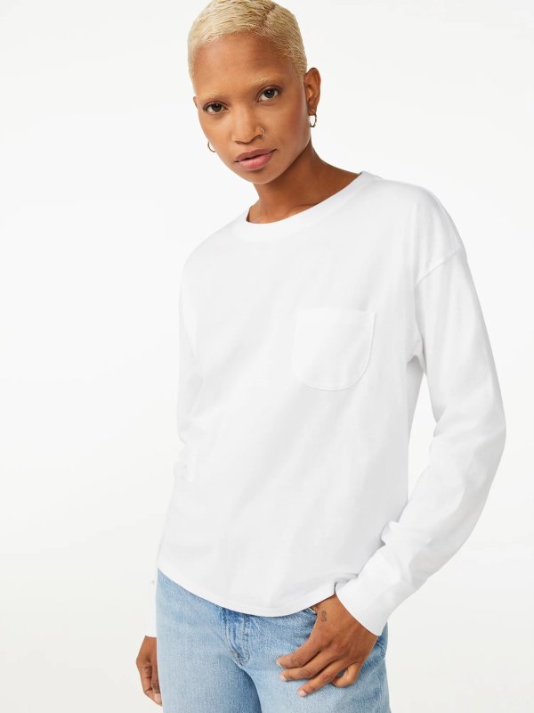 Women's Pocket Boy Tee with Long Sleeves