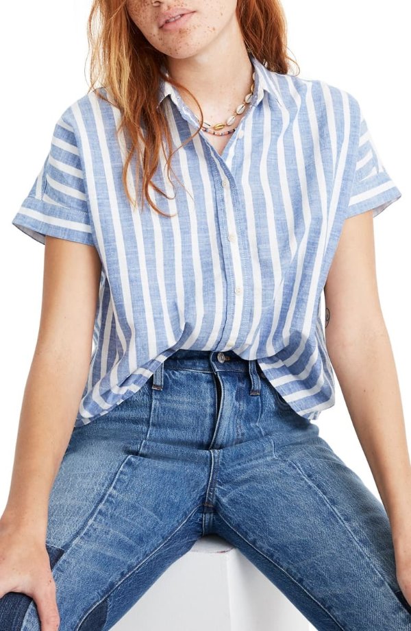 Stripe Crop Button-Up Shirt