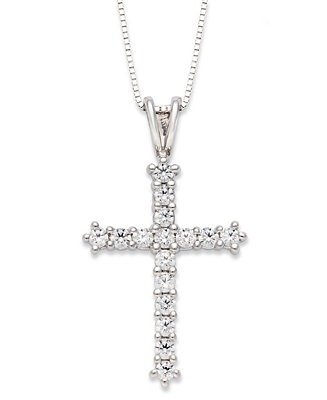 Diamond Cross Pendant Necklace in 14k White Gold (1/2 ct. t.w.)